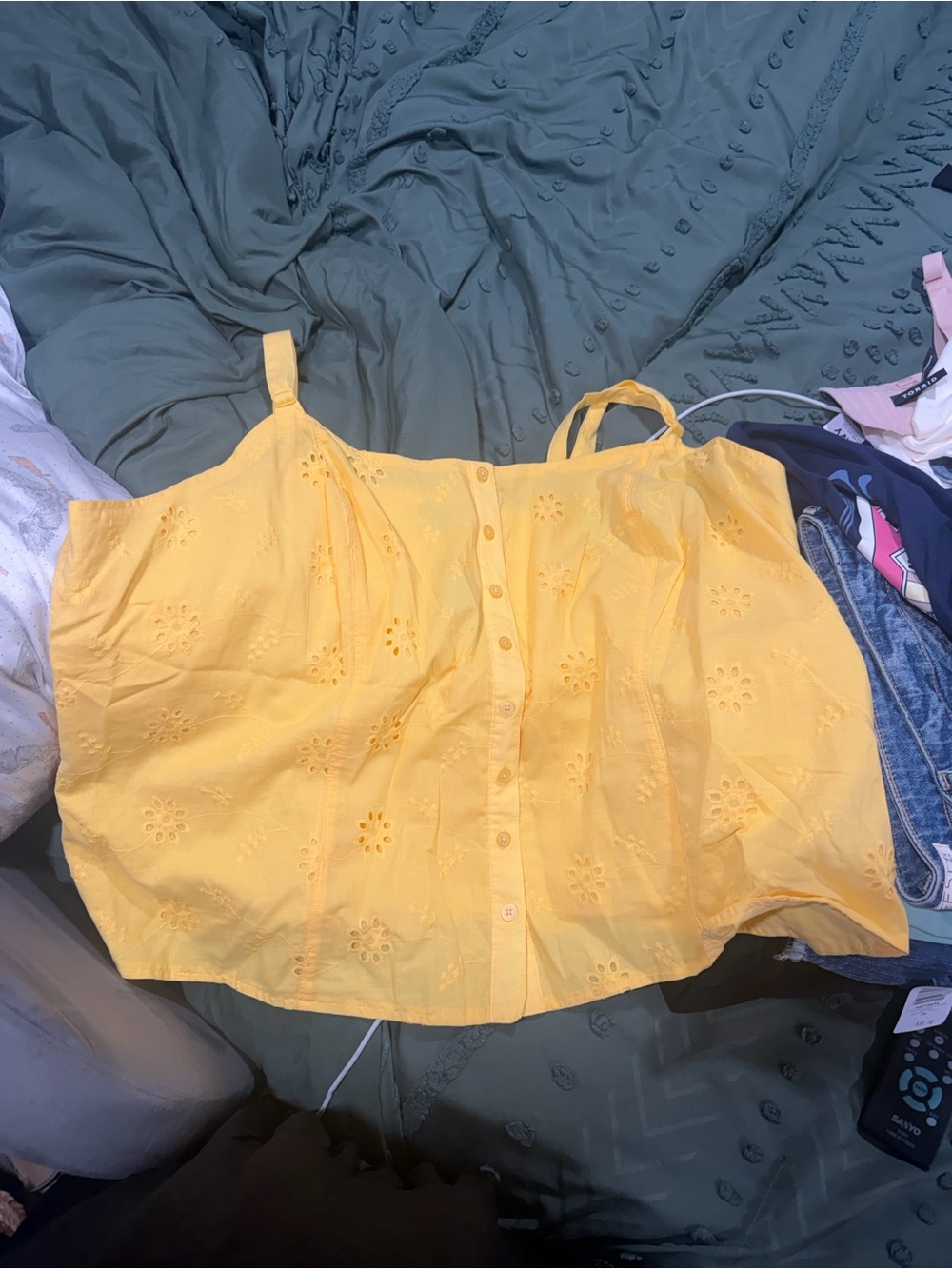 Torrid Yellow Eyelet Button-Front Cami